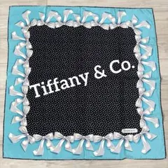 TIFFANY&CO. ブルー×ブラック リボン柄大判スカーフ ティファニー