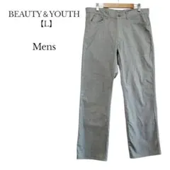 【BEAUTY＆YOUTH】メンズ　ロング パンツ　グレー　チェック　Lサイズ