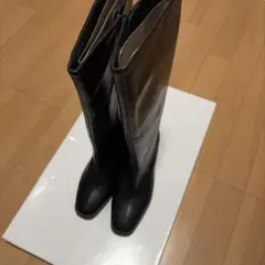 黒 合成皮革 ロングブーツ サイドファスナー