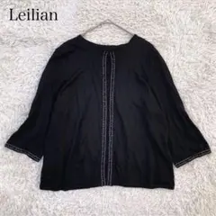Leilian スパンコール 縁取りノーカラーカーディガン 七分袖 3L相当のサムネイル