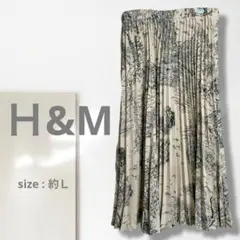 k1【エイチアンドエム】プリーツスカート/美品 ウエストゴム 総柄 ロング丈 楽