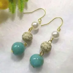 ハンドメイドピアス　2407　　　　　　マーブルビーズのピアス