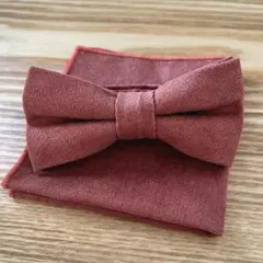 蝶ネクタイ チーフ　オレンジ　結婚式　披露宴　新郎　タキシード　お色直し　前撮り