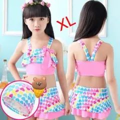 子供水着 女の子 上着 パンツ 帽子 3点セット ビキニ XLサイズ