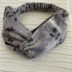 クロスヘアターバン ★コーデュロイ花柄グレー