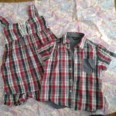 COMME CA ISM チェック柄シャツとサロペットセット 120cm