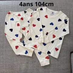 む*ー様 土日値下プチバトー　ハート柄長袖パジャマ　4ans 104cm