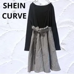 SHEIN 異素材 ドッキングワンピース チェック柄 0XL リボン 伸縮あり