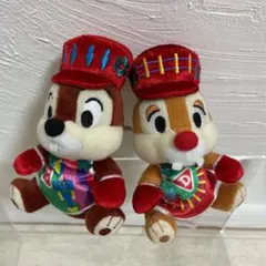ディズニー　レトロ　クリスマス　チップ　デール　ぬいぐるみバッジ