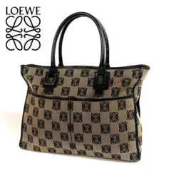 【美品】LOEWE キャンバス レザー アナグラム リピート ハンドバッグ