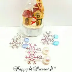 再販×6！雪の結晶❄コットンパール樹脂ピアス＊樹脂イヤリング❤✨