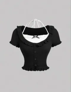 SHEIN MOD　フリル付きブラック半袖トップス