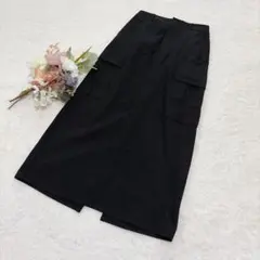 【ジーユー】GU カーゴナローロングスカート バックスリット ブラック M