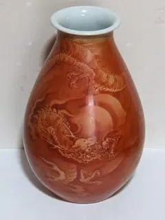 ♦ 九谷焼 雲龍文瓶 青山作 日本画家コラボ作品 淡彩画 置物飾り