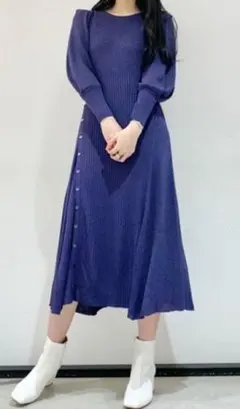 【Lily Brown】リブ編みニットワンピース FREEサイズ