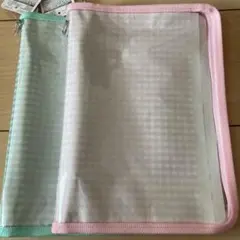 ダイソー 6リング ギンガムチェック ファスナーケース 2個(ピンク・グリーン)