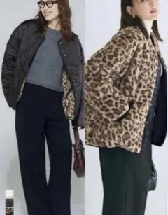 【Lサイズ】cocaウォッシャブルリバーシブルキルティングブルゾンAレオパード