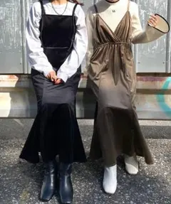 【タグ付・未使用】w closet 2WAY ブラック ベロア キャミワンピース