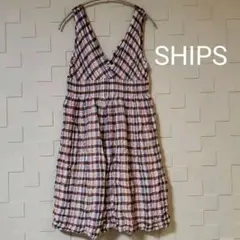 SHIPS ノースリーブ チェック柄 シャーリング ワンピースのサムネイル