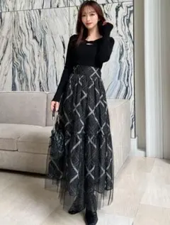 RESEXXY シアーチェックグリッターフレアスカート