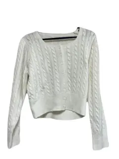 ホワイト ケーブルニット クロップドカーディガン