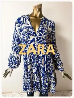 ☘️T23411☘️ZARA 長袖 チュニック デザイン ワンピース Lのサムネイル