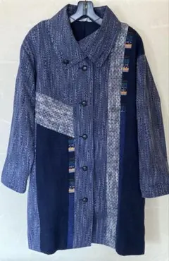 美品】宮田織物 彩藍 久留米絣 パッチワーク コート 藍染 和木綿 日本 