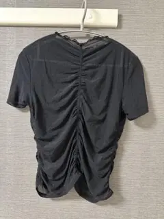 GU ギャザー入り シアー半袖Tシャツ M ブラック