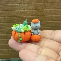 ハロウィン猫　多肉植物　置物　飾り　かぼちゃ　CAT 寄せ植え　ミニチュア