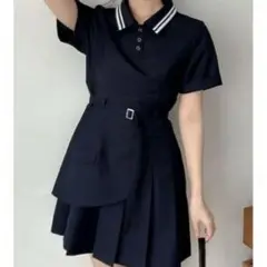 【dazzlin】ポロライクプリーツミニワンピース　ネイビー