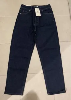 H&M テーパードハイウエストアンクルデニム　ジーンズ コットン ダークブルーS