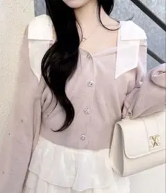 新品　INGNI 肩リボン装飾付ニットカーディガン ピンク