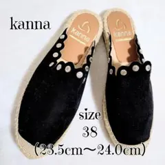 美品 kanna カンナ エスパドリーユ ミュール スカラップ 黒 スペイン製のサムネイル