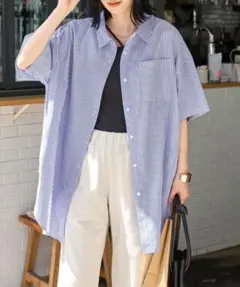 Chaco closet オーバーサイズメンズライクレギュラーカラー半袖シャツ