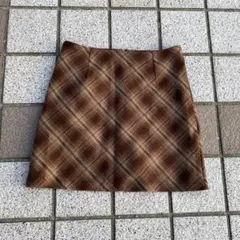 nugu ブラウン系チェック ミニスカート ウール混紡
