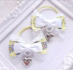 (324) ゆめかわ はち ヘアゴム♡ ハンドメイド レース 黄 白