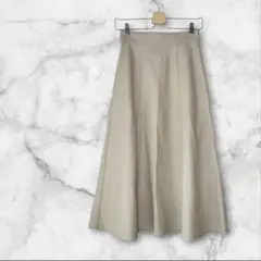 ナノユニバース フェイクレザー フレアスカート ロング ベージュ F