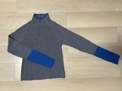しまむら バイカラー リブニット 長袖 ハイネック ブルー グレー