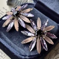 1604ヴィンテージ◎フロストピンクライトアメジストガラスフラワー大型イヤリング