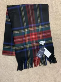 m*e様 美品 ジョンストンズ カシミヤ大判ストール ブラックスチュアート