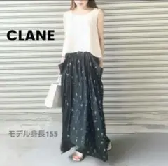 CLANE クラネ ロング スカート 黒 アシンメトリー　花柄