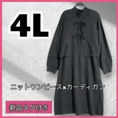 4Lニットワンピース★大きいサイズワンピース★秋冬ワンピ★カーディガン＋ワンピ