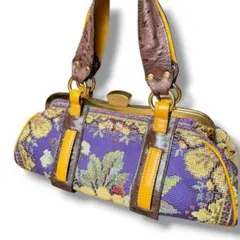 希少！ ETRO エトロ がま口 花柄 刺繍 ハンドバッグ オーストリッチ 