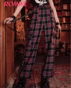ROMWE ロムウェサスペンダー付きMチェックパンク地雷系ファスナーSHEIN