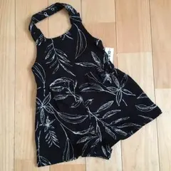 新品 花柄サロペット/ブラック