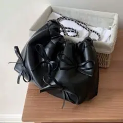 リボン 黒 ハンドバッグ