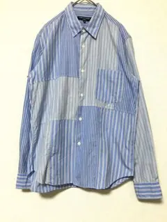 コムデギャルソンオム　長袖　ストライプ　シャツ　マルチ　パッチワーク　メンズ　青