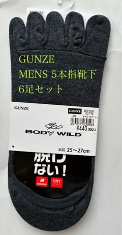 GUNZE BODY WILD 5本指ソックス 6足セット サイズ　25〜27