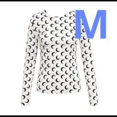 白Mサイズ海外大人気クレセントムーンプリントトップスTシャツ三日月長袖143