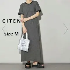 極美品♡CITENシテン♡ボーダートリムハーフスリーブワンピース M ブラックのサムネイル